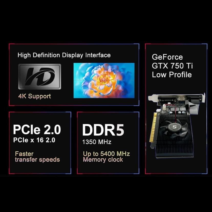 Geforce GTX 750 Ti 4GB Graphics Card, GDDR5 128-bit, DVI, HDMI, VGA, Low Profile, Video Card PC, GPU, PCI Express x16