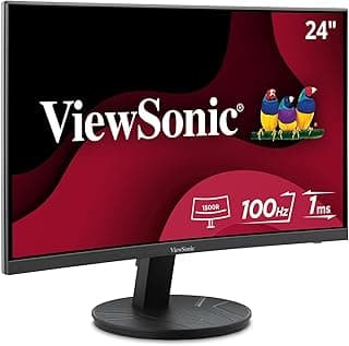 ViewSonic VA2416C 24 Inch Full HD 1080p Frameless Curved Monitor with Variable Refresh Rate, Eye Care, HDMI, and DisplayPort Inputs for Home and Office