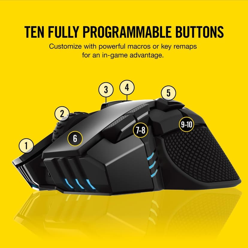 Corsair IRONCLAW WIRELESS RGB Rechargeable Gaming Mouse with Slipstream Technology - 18,000 DPI - 3-Zone RGB Multi-Color Backlighting - Black
