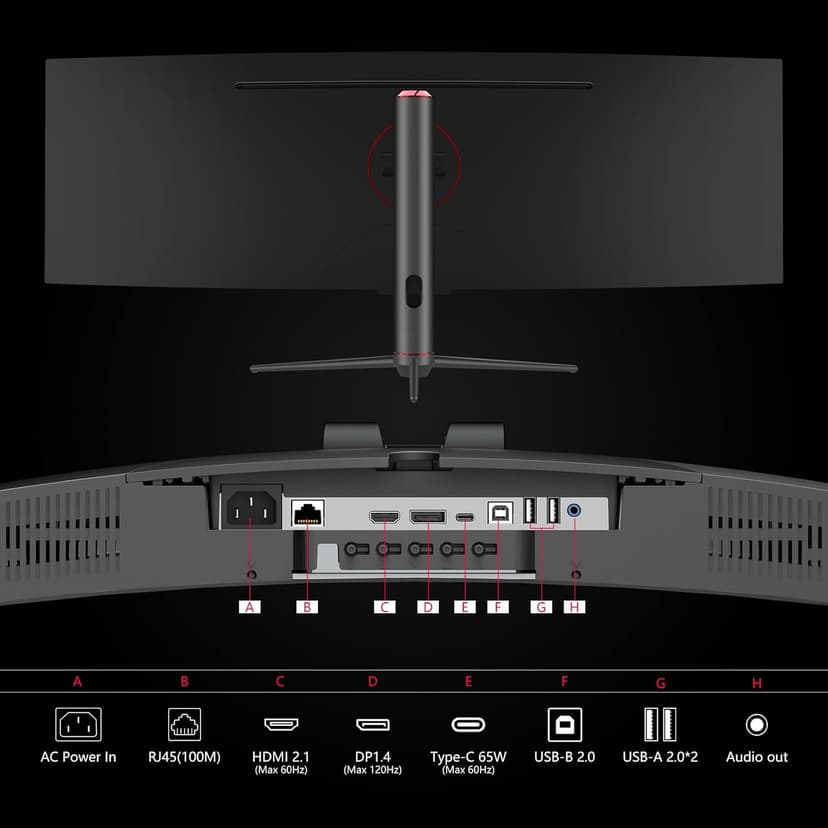 INNOCN 49" Curved Monitor Ultrawide Gaming 120Hz 32:9 QHD 5120 x 1440P Computer Monitor, R1800, 99% sRGB, HDR400, USB Type C, DisplayPort, HDMI, Built-in Speakers, Height/Tilt Adjustable - 49C1R