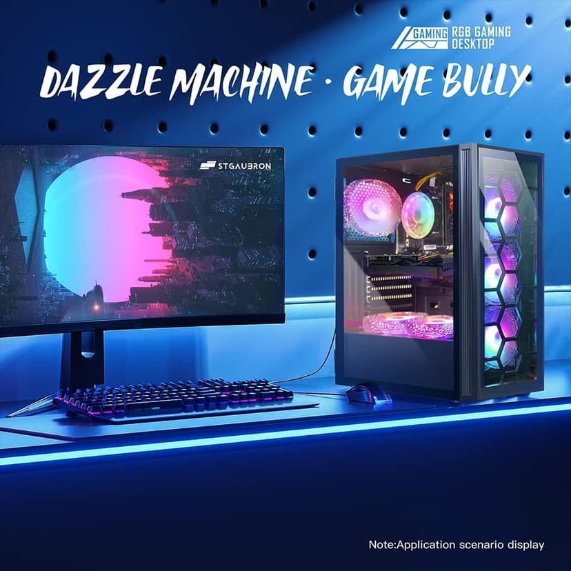STGAubron Gaming PC Computer Desktop, Intel Core i7 up to 3.9G, GeForce RTX 2060 Super 8G, 32G Ram, 1TB SSD, WiFi, BT 5.0, RGB Fan x6, RGB BT Sound Bar & Headset Mic, Windows 10 Home