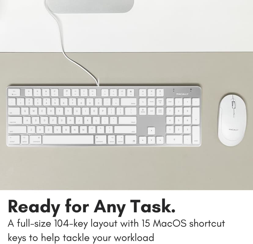 Macally Ultra-Slim USB Wired Keyboard with Number Keypad for Apple Mac Pro, MacBook Pro/Air, iMac, Mac Mini, Laptop Computers, Windows Desktop PC Laptops, Silver (SLIMKEYPROA)