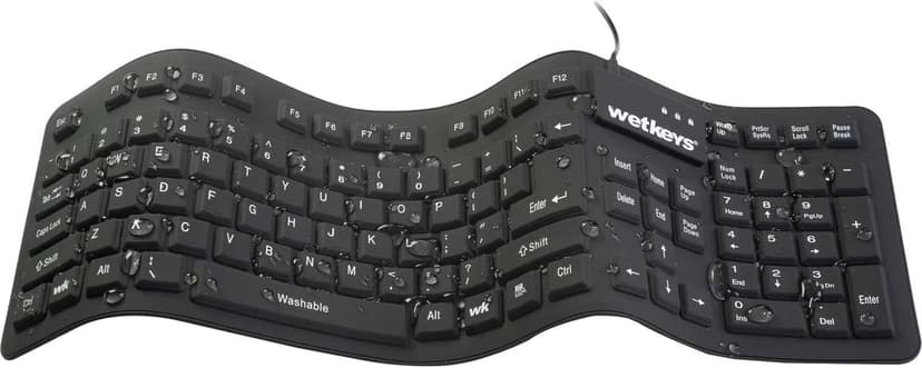 WetKeys "Soft-Touch Comfort Professional-Grade Full-Size Flexible Silicone Washable Keyboard (USB) (PS/2) (Black) | KBWKFC106-BK
