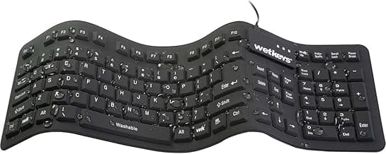 WetKeys "Soft-Touch Comfort Professional-Grade Full-Size Flexible Silicone Washable Keyboard (USB) (PS/2) (Black) | KBWKFC106-BK