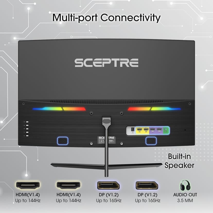 Sceptre 24-inch Curved Gaming Monitor 1080p up to 165Hz DisplayPort HDMI 99% sRGB, AMD FreeSync Build-in Speakers Machine Black (C248B-FWT168)