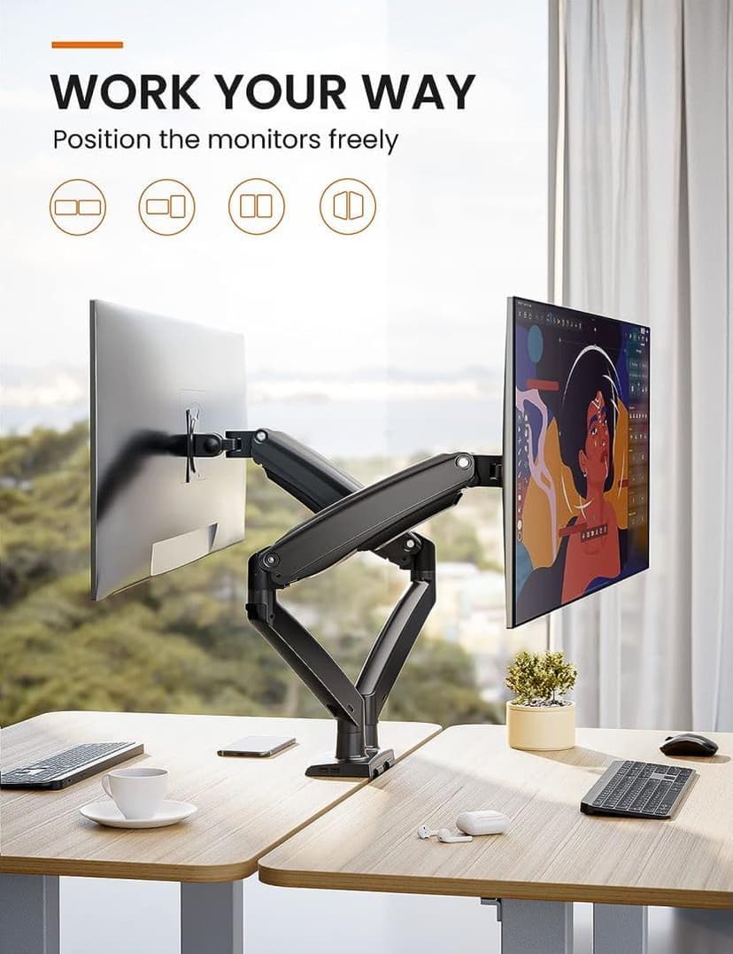 ErGear Dual Monitor Desk Mount up to 40 inches Screens, Max 26.4lbs Capacity Each, Heavy Duty Ultrawide Monitor Arm with USB Ports, Height Adjustable Monitor Stand, VESA 75x75mm or 100x100mm, Black