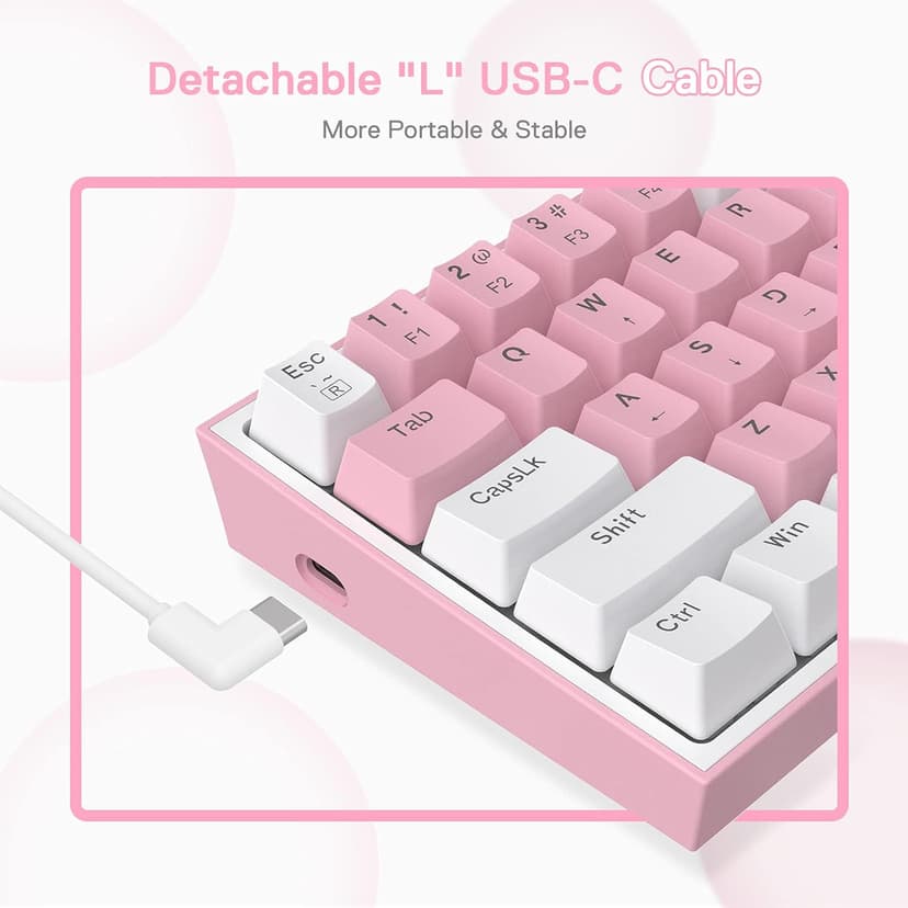 Redragon K617 Fizz 60% Wired RGB Gaming Keyboard, 61 Keys Hot-Swap Compact Mechanical Keyboard w/White and Pink Color Keycaps, Linear Red Switch, Pro Driver/Software Supported