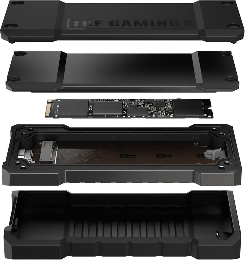 ASUS TUF Gaming A2- USB-C 3.2 Gen 2x2 Portable SSD Enclosure, Dual M.2 NVMe PCIe and SATA, MIL-STD-810H Drop Resistance, IP68 Water and dust Resistance, Aluminum Alloy Chassis and a Thermal pad