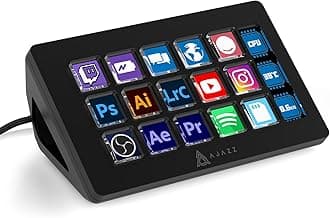 A.JAZZ AKP153 Streaming Studio Controller Keypad Type-c Wired with 15 Macro LCD Key&1 Side Screen Display Detachable Stand for Multi Action Triggered in Win MAC Twitter TikTok YouTube OBS App(Black)