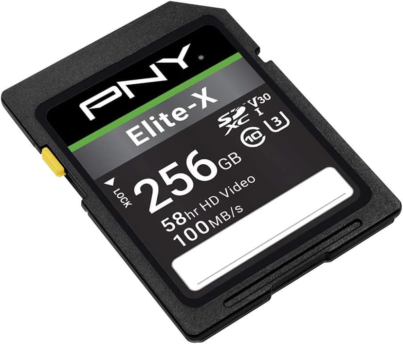 PNY 256GB Elite-X Class 10 U3 V30 SDXC Flash Memory Card - 100MB/s, Class 10, U3, V30, 4K UHD, Full HD, UHS-I, Full Size SD (Pack of 1)