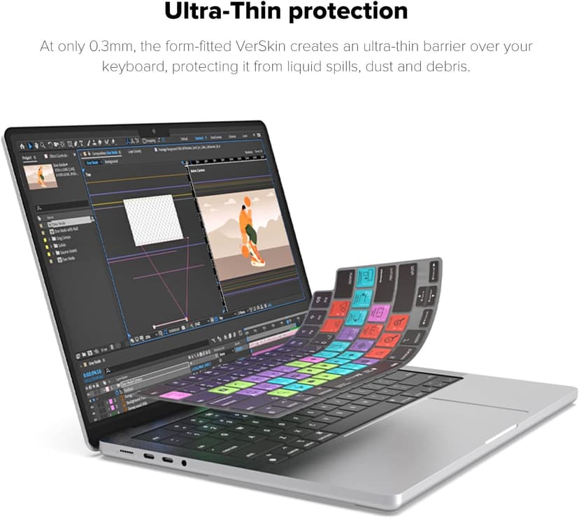JCPal Adobe After Effects Shortcut Guide Keyboard Cover for Apple MacBook Pro 14 inch and MacBook Pro 16 inch (M1-M4 Models) and MacBook Air 13 inch and MacBook Air 15 inch (M2-M4 Models) (US-Layout)
