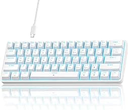 TMKB 60% Mechanical Gaming Keyboard, Red Linear Switch, LED Backlight, Anti-Ghosting, Detachable USB-C, Double-Shot Keycaps, 61 Keys, Wired, White