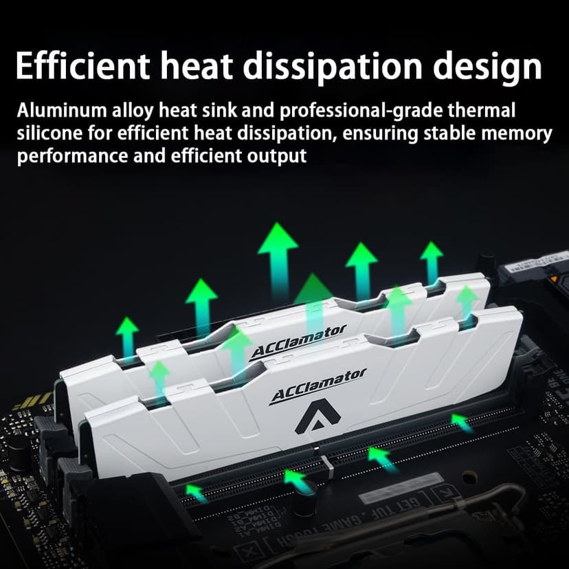 DDR4 RAM 32GB (2x16GB) 3200MHz PC4-25600 XMP CL18 1.35V 288-pin Desktop PC Memory Module with Heatsink White Acclamator Ounce Series