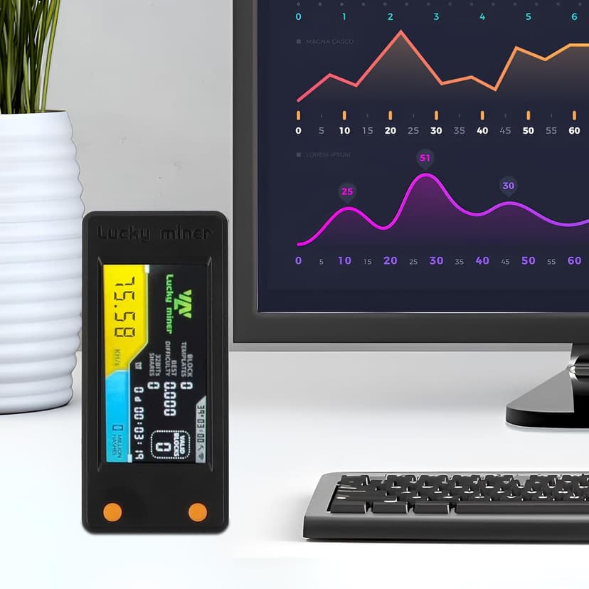 Bitcoins Miner Lotto Mining Device 78K/S 2.4G WiFi/Hotspot SHA-256 Asic Chip BM1366 Portable LV02 Micro Silent Cryptocurrency Home Use BTC Miner Machine Solo Miner