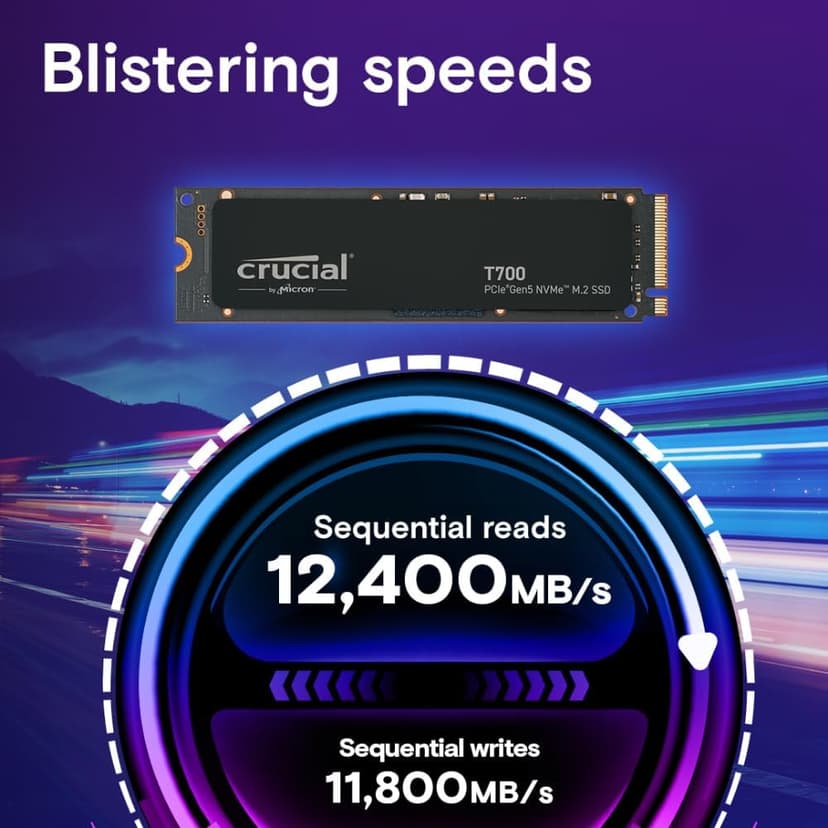 Crucial T700 4TB Gen5 NVMe M.2 SSD - Up to 12,400 MB/s - DirectStorage Enabled - CT4000T700SSD3 - Gaming, Photography, Video Editing & Design - Internal Solid State Drive