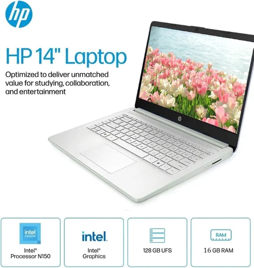HP Business Student Laptop Computer - Windows 11 Pro & Microsoft Office Lifetime | 14 inch HD | AI-Powered, 12 Hr Batter N-Serious Laptop| 16GB RAM, 128GB UFS, 256GB Extend Micro SD | Green