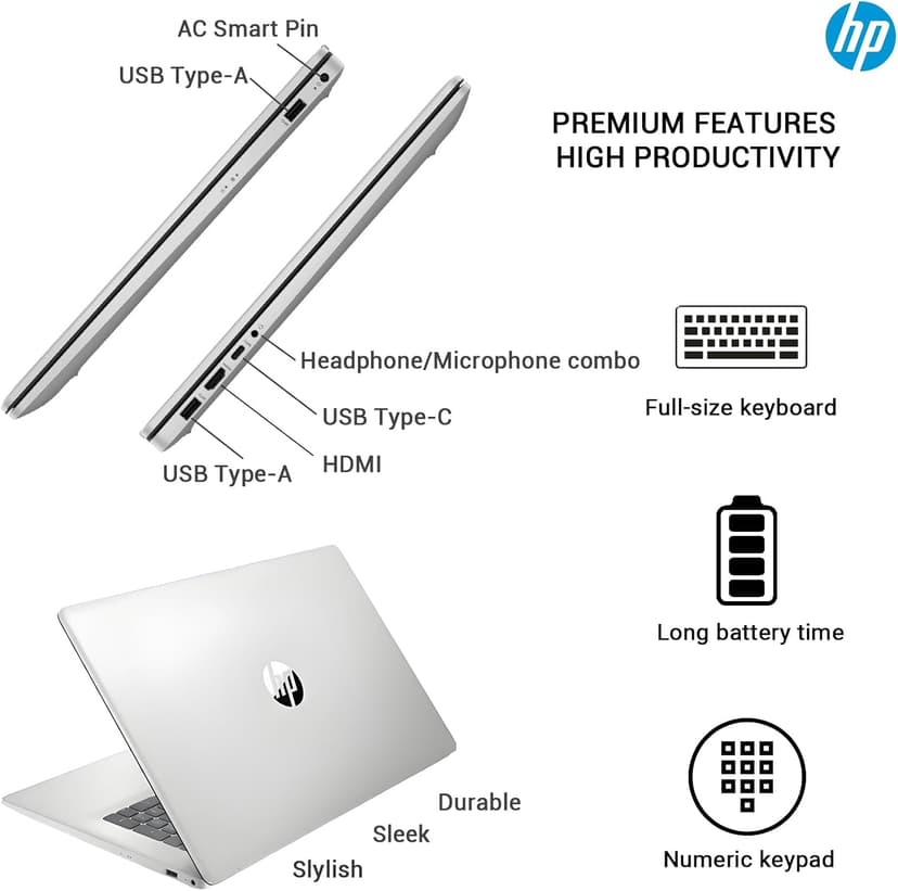 HP 2025 17 Inch Laptop Computer, 17.3 IPS FHD Business Laptop PC, AMD Ryzen 5 6-Core, 64GB RAM 2.5TB Storage (2TB SSD+512GB Docking Set), Windows 11 Pro Lifetime Office, 10-Key Number Pad