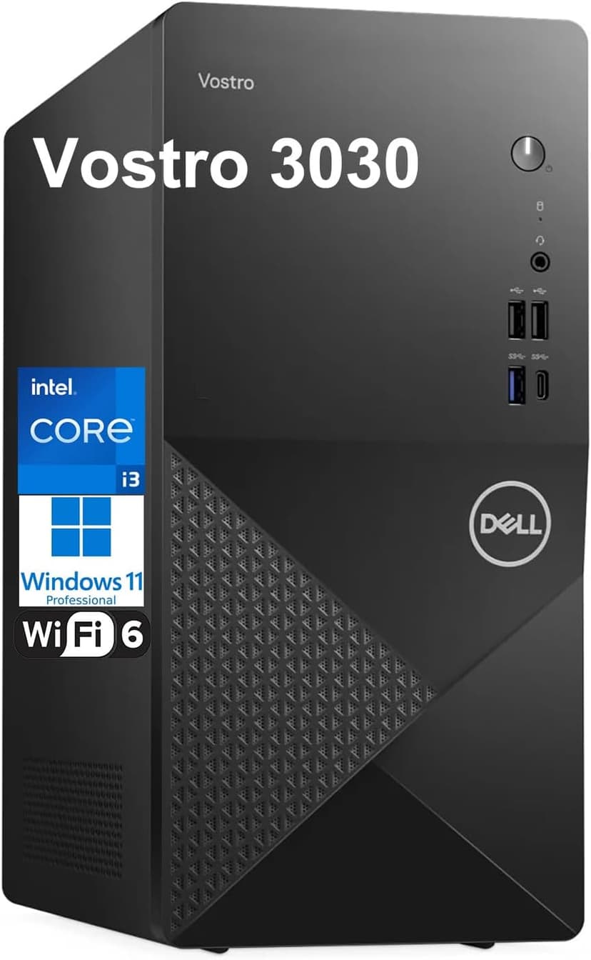 Dell Vostro 3030 3000 Tower Business Desktop Computer, 12th Gen Intel 4-Core i3-12100 (Beat i5-11500T), 16GB DDR5 RAM, 512GB PCIe SSD, WiFi 6, Bluetooth, DisplayPort, HDMI, Type-C, Windows 11 Pro