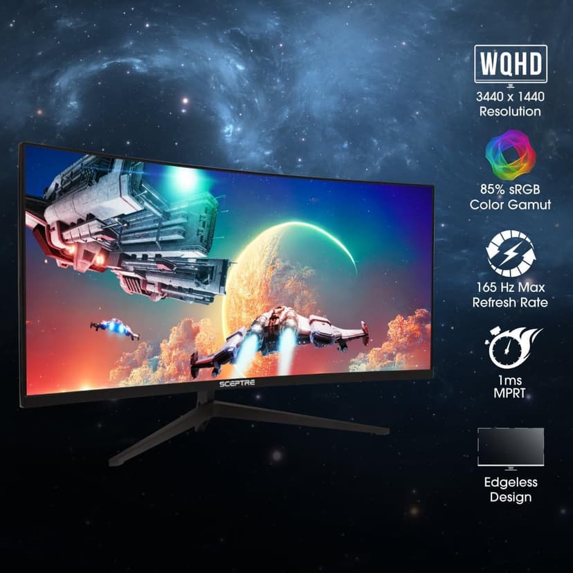 34-Inch Curved Ultrawide WQHD Gaming Monitor 3440 x 1440 R1500 up to 180Hz DisplayPort x2 99% sRGB 1ms, Machine Black 2025 (C345B Series)