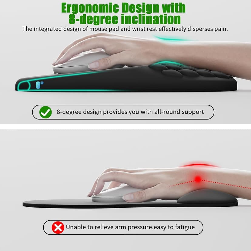 ‌VAGAU Ergonomic Mouse Pad with Wrist Rest, Wrist Rest Pain Relief Mousepad Memory Foam Massage & Non-Slip PU Base for Carpal Tunnel Pain Relief - Gaming, Office, Home Use (Black)