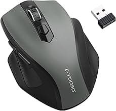 E-YOOSO Wireless Mouse, 2.4G USB Computer Mouse with 5 Levels 4000 DPI, 18 Months Battery Life, Ergonomic Grips, 6 Buttons Large Optical Mouse for Laptop, Mac, PC, Chromebook, Notebook (Gray)