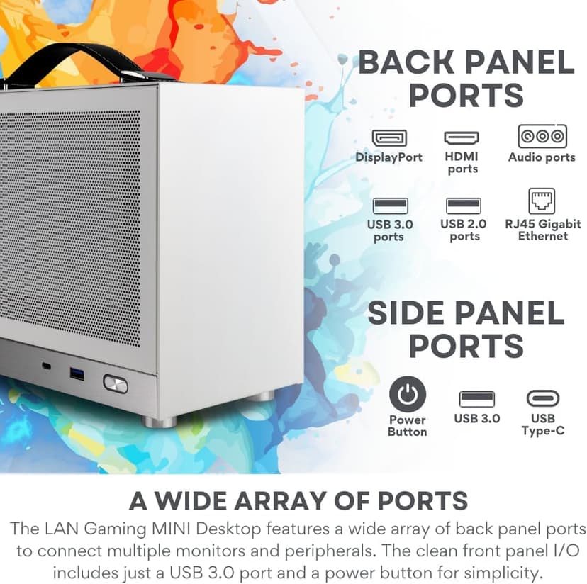 LAN Gaming Desktop (8.1L Small & Light, RTX 5070 12GB, AMD Ryzen 7 8700F, 32GB DDR5 RAM, 2TB NVMe SSD, Internal WiFi + Bluetooth, Windows 11 Pro) Best Mini ITX SFF Computer (White)