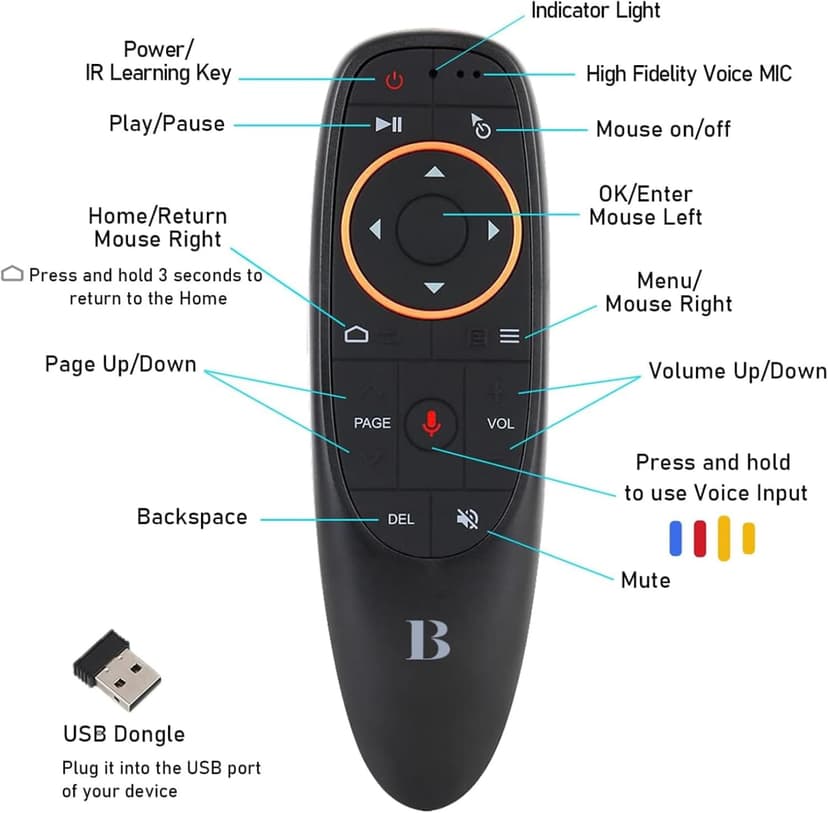 BL Air Mouse Remote Control, Voice Remote 2.4G RF Wireless Remote Control with 6-Axis Gyroscope IR Learning, USB Air Mouse Remote for PC Smart TV Android TV Box HTPC Laptop Projector Android Windows