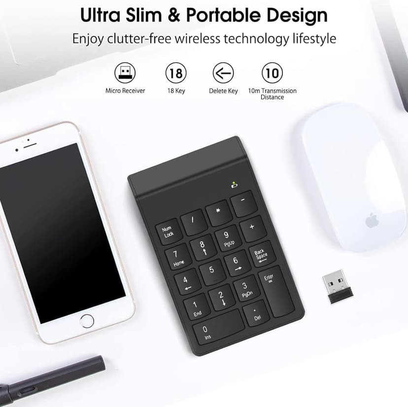 NOOX Wireless Number Pad, Numeric Keypad Numpad Keyboard 10 Key USB Keypad Office Accounting Essentials Desktop Computer Laptops Accessories Compatible Chromebook Notebook EliteBook MateBook etc.