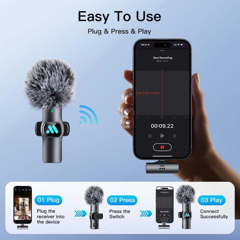 2pcs Dual Receivers Mini Microphone for iPhone 7-16 iPad Android Video Recording,Lavalier Wireless Microphone for Game Live Streaming,Interviews,YouTube,TikTok,Vlog,Gift