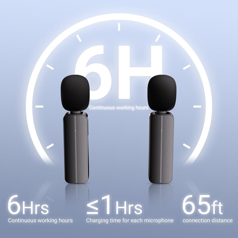 2 Pack Wireless Mini Lavalier Lapel Microphone for iPhone,Android Phone(2 in 1) - 65ft Cordless Clip on Dual Mics with Noise Reduction 6H Working Time for Video Recording Vlogging, YouTube,(Black)