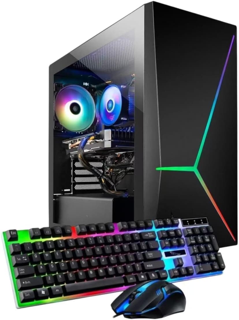 Gaming PC Desktop, Intel Core i7 up to 3.9GHz, 16G RAM, 512G SSD,AMD RX580 8GB DDR5, 900M WiFi, BT 5.4, RGB Fan x6, RGB Keyboard Mouse Set, Windows 11 Pro