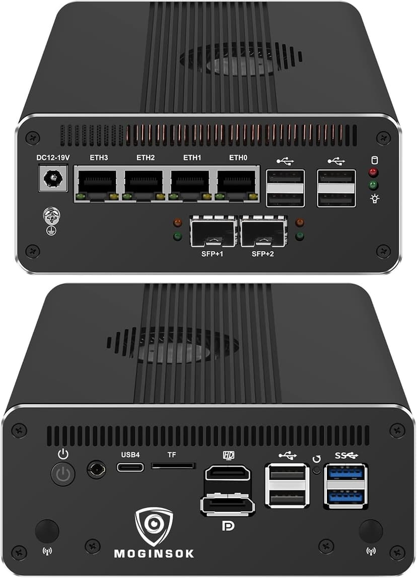 MGNAS14 Micro Firewall Appliance 10Gbe Router with Intel 14th Gen Core Ultra 7 155H, AI MINI PC with 2x10Gbe SFP+ 2xDDR5 RAM M.2 PCIe 4.0 SSD USB4 Support Pfsense|OPNsense|Openwrt|Windows