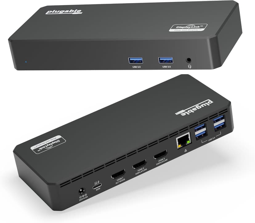 Plugable USB C Triple Display Docking Station with Laptop Charging, for Thunderbolt, USB4, or USB-C Systems, Compatible with Windows, macOS, ChromeOS laptops (3X HDMI, 6X USB 5Gbps Ports, 100W PD)