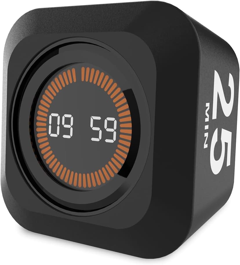 Rotating Cube Visual Timer 5, 25, 10, 50 Min Preset + Custom Countdown, Rechargeable Desk Productivity Flip Timer w/Silicone Case, Silent Mode, Ideal for ADHD Tool Study Work Kitchen School (Black)