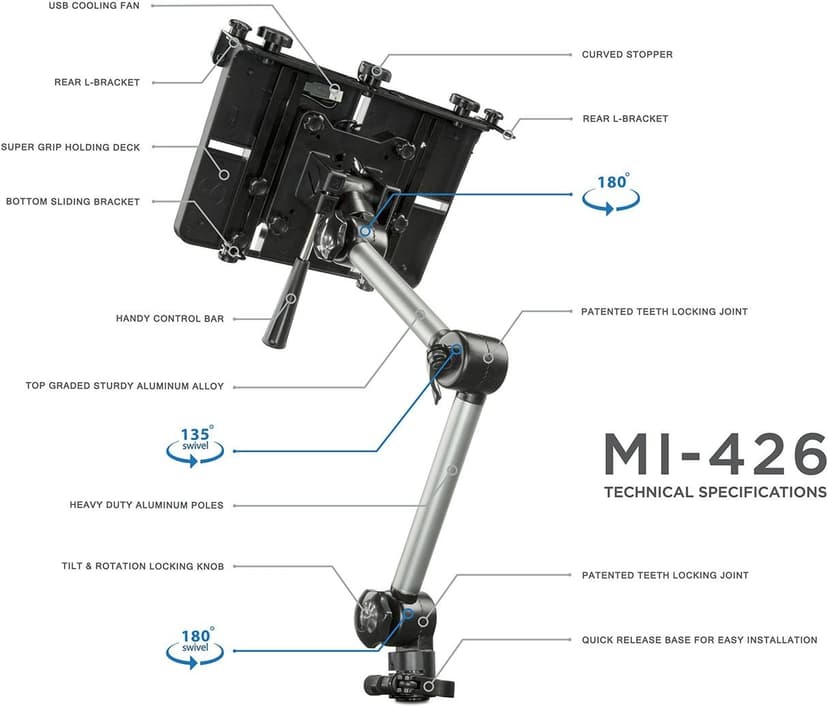 Mount-It! Laptop Vehicle Mount, No-Drill Computer Seat Mount, Full Motion Adjustable Design for Auto, Truck, Car, Van Use