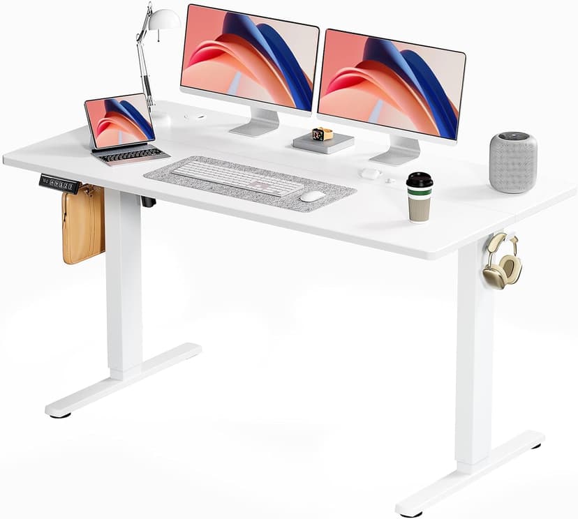 Standing Desk, Adjustable Height Electric Sit Stand Up Down Computer Table, 55x24 Inch Ergonomic Rising Modern Lift Motorized Gaming Desktop Workstation for Work Home Office - White