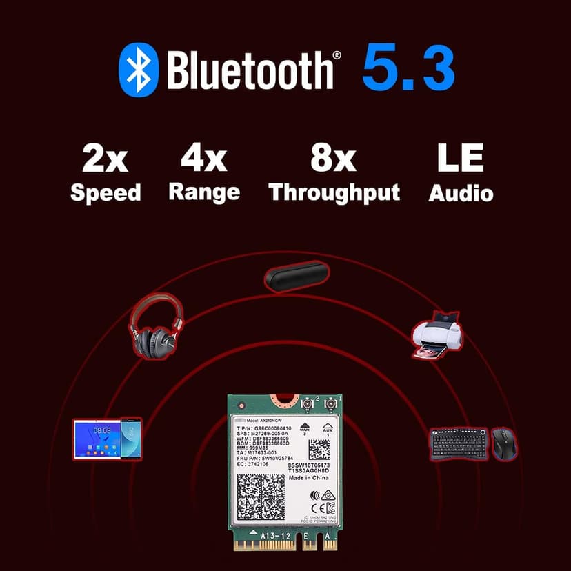 WiFi 6E AX210 NGW Wireless Card M.2 2230/NGFF WiFi 6E Laptop Module with Bluetooth 5.3, 5400Mbps Tri-Band AX210 WiFi Chip Adapter, MU-MIMO, Ultra-Low Latency, Supports Windows 11/10 (64bit)