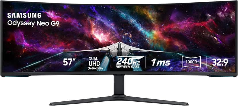 Samsung 57" Odyssey Neo G9 Series Dual 4K UHD 1000R Curved Gaming Monitor, 240Hz, 1ms with DisplayPort 2.1, Quantum Mini-LED, DisplayHDR 1000, AMD FreeSync Premium Pro, LS57CG952NNXZA