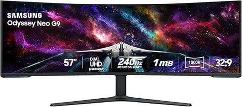 Samsung 57" Odyssey Neo G9 Series Dual 4K UHD 1000R Curved Gaming Monitor, 240Hz, 1ms with DisplayPort 2.1, Quantum Mini-LED, DisplayHDR 1000, AMD FreeSync Premium Pro, LS57CG952NNXZA