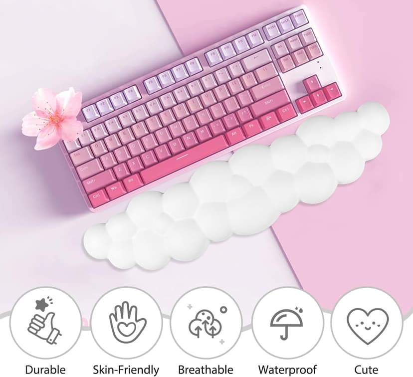 JIKIOU Upgrade Leather Cloud Keyboard Wrist Rest, Cloud Wrist Rest with Non-Slip PU Base, Comfortable Memory Foam Wrist Rest for Computer Laptop Mac Gaming Office and Pain Relief Wish New Year Gift