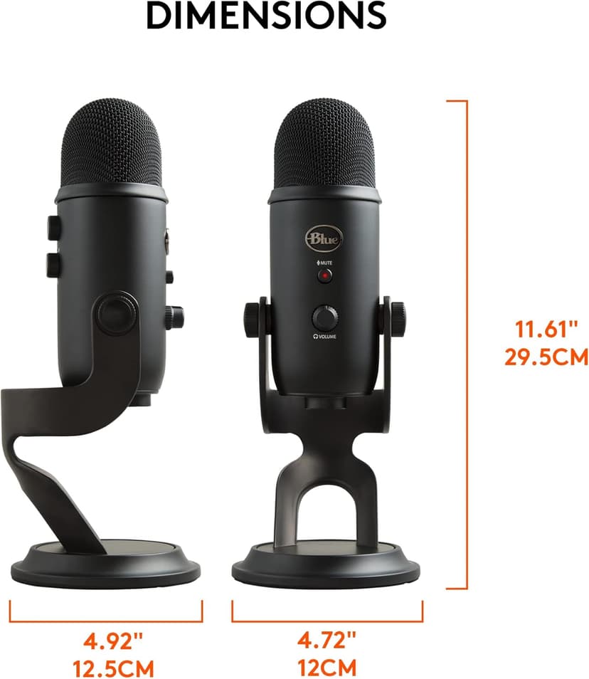 Logitech Creators Blue Yeti USB Microphone for Gaming, Streaming, Podcast, YouTube, Discord, PC, Studio Sound, Plug & Play-Blackout