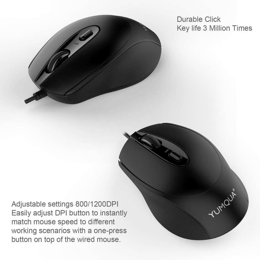G222 Silent Computer Mouse - 2 Pack Wired Optical USB Mouse, 800/1200 DPI, Home & Office, Desktop & Laptop PC & Chromebook