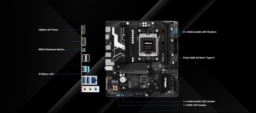 ASRock B850M-X R2.0 AM5 Micro-ATX Motherboard: AMD Ryzen 9000/8000/7000 Ready | DDR5 8200+ OC | PCIe 5.0 M.2 | 2.5G LAN | USB 3.2 Type-C | HDMI/DP