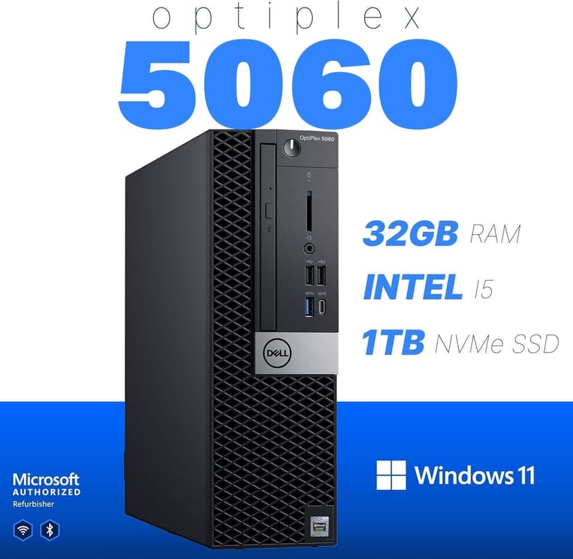 Dell Workstation 5060 PC Computer, Intel i5-8500, Editing/Design Nvidia Quadro P620, Crucial 32GB RAM, 1TB NVMe M.2, Windows 11 Pro, WiFi, Cherry Keyboard & Mouse, Office Desktop Computers (Renewed)