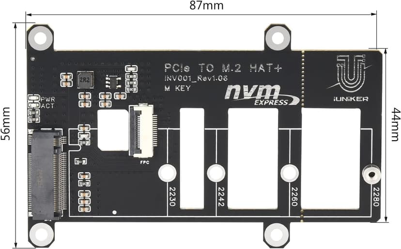 PCIe M.2 HAT+ for Raspberry Pi 5, NVMe SSD PIP PCIe Peripheral Board With Extra Screw Sets for 2280/2260/2242/2230 NVMe SSD