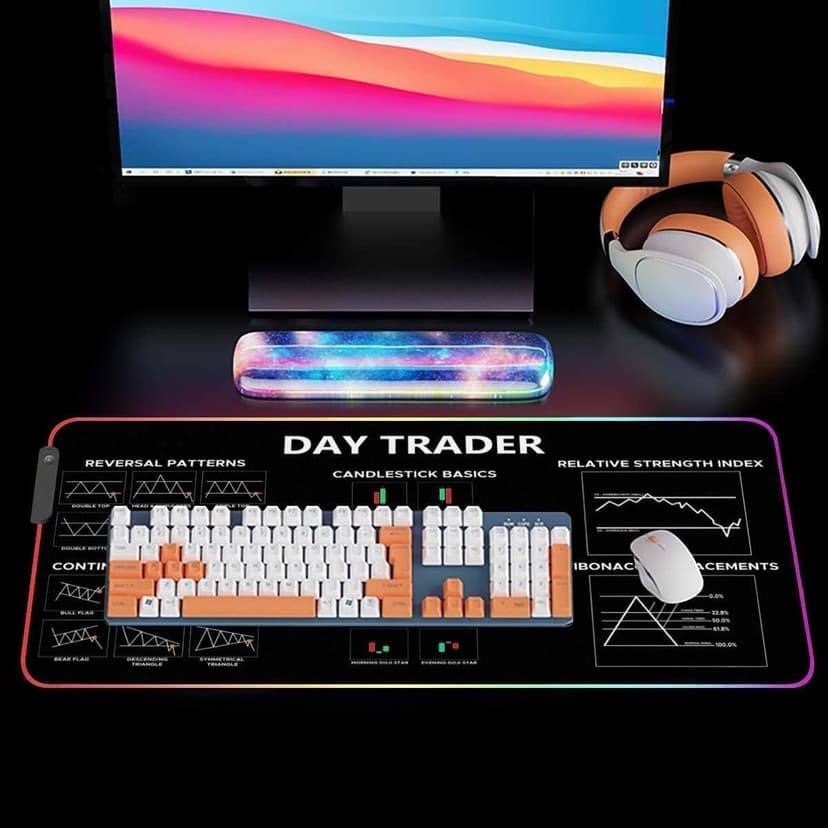 31.5x11.8in Crypto Gift Stock Market Day Trader RGB Mousepad Led, Trader Investor Gift Led Desk mat Chart and Candlestick Pattern, Reversal Continuation Patterns Large Gaming led Mouse Mat KMH