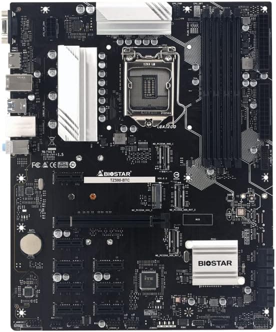 Biostar TZ590-BTC (Intel 10th and 11th Gen) LGA 1200 Intel Z590 9 GPU Support GPU Mining Motherboard.