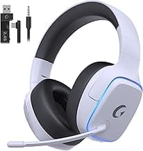 2.4GHz Wireless Gaming Headsets for PS5, PS4, PC, Switch - Bluetooth 5.3 Gaming Headphones with Noise Canceling Mic, 7.1 Surround Sound, 70H Battery, Blue Lighting - White