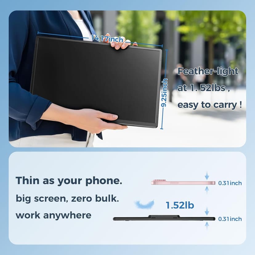 Laptop Screen Extender 16.1", 1200P FHD, Portable Monitor 360° Rotating Detachable Stand, Height Adjustable Laptop Monitor Extender for Laptop 13-17.5", Plug-Play for Mac/OS/Wins/Chrome/Dex