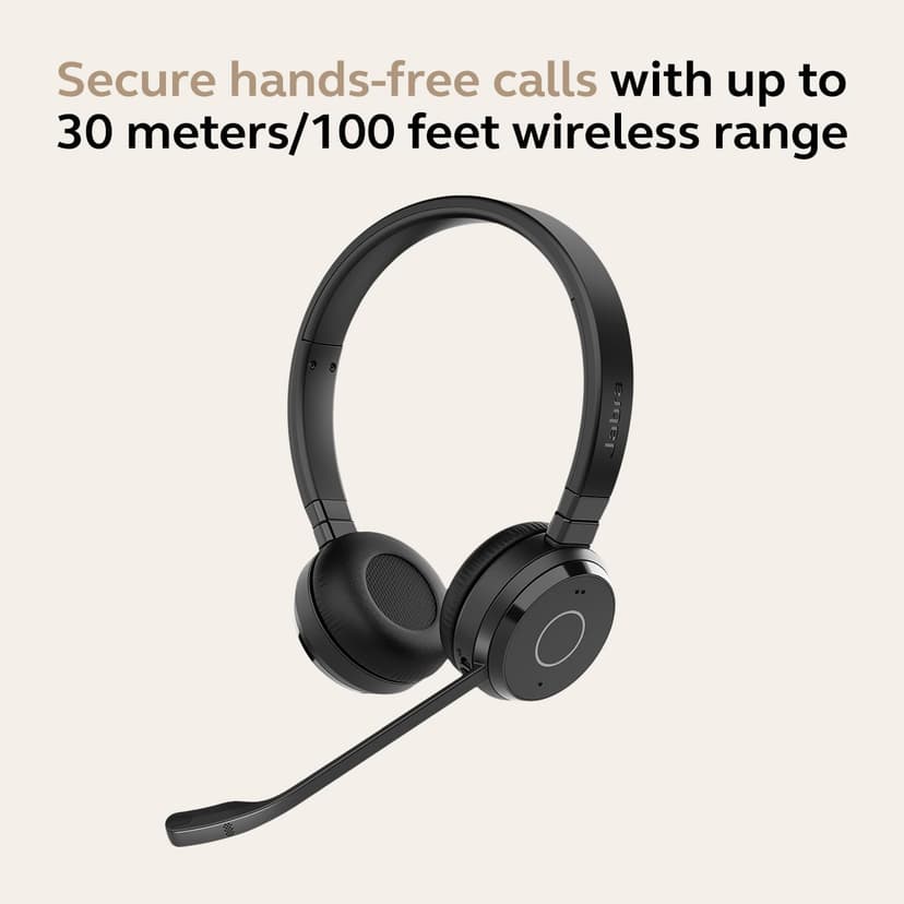 Jabra Evolve 65 TE (Third Edition) Wireless Dual-Ear Headphones - Noise-Canceling Mic, 16 hrs Battery Life, Dual Connectivity, MS Teams Certified, Supports Other Platforms, Black